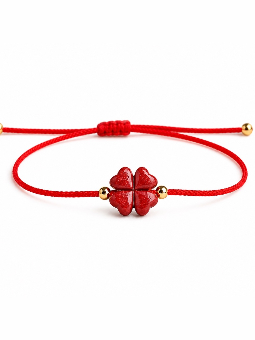 Red Lucky Clover Heart Cord Bracelet - Women jewelry